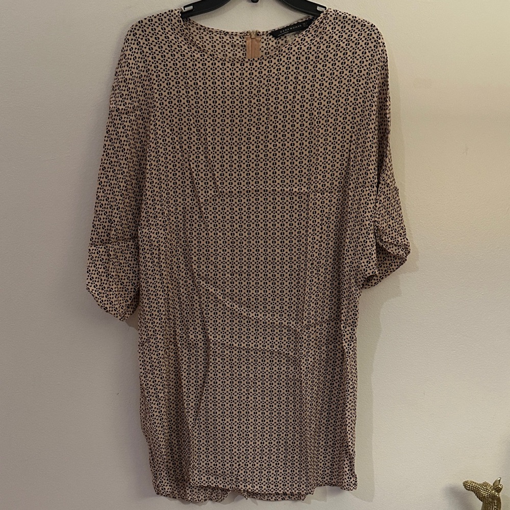 Zara Long Sleeve Dress - Cream and Black Pattern - Preloved